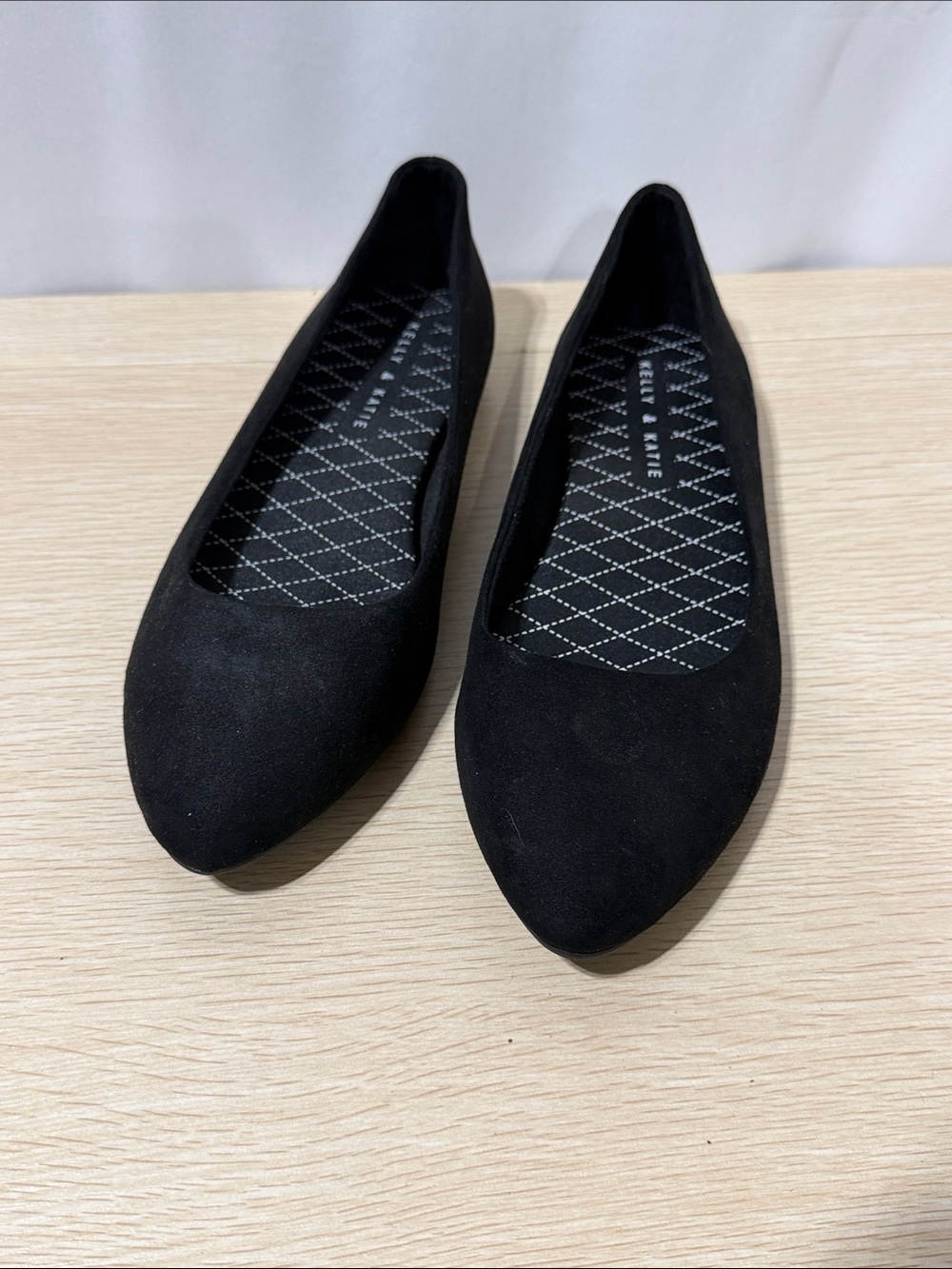 Kelly & Katie Black Pointed Toe Suede Flats